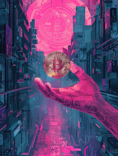 Free photo cyberpunk bitcoin illustration