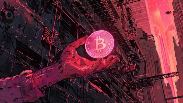Free photo cyberpunk bitcoin illustration