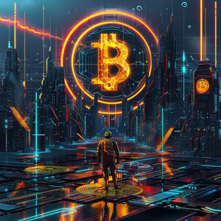 Free Photo cyberpunk bitcoin illustration