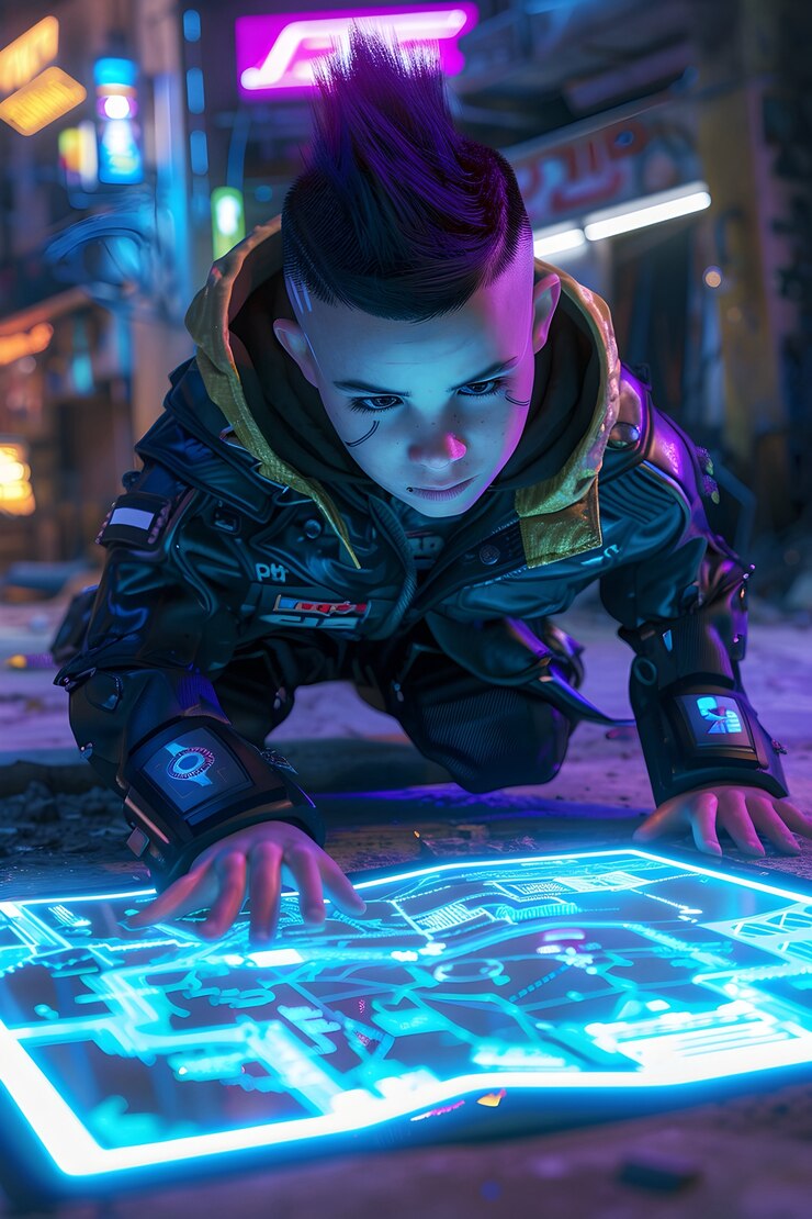Free Photo cyberpunk boy illustration