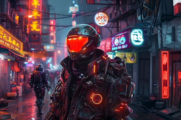 Free photo cyberpunk city street at night with neon lights and futuristic aesthetic