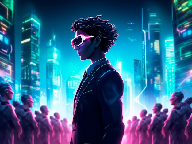 Free photo cyberpunk illustration with neon colors and futuristic technology