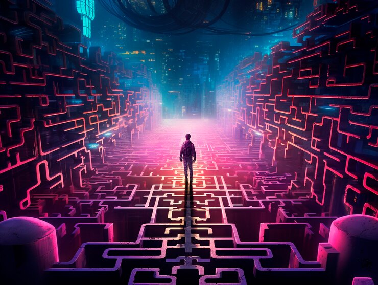Free Photo cyberpunk illustration with neon colors and futuristic technology