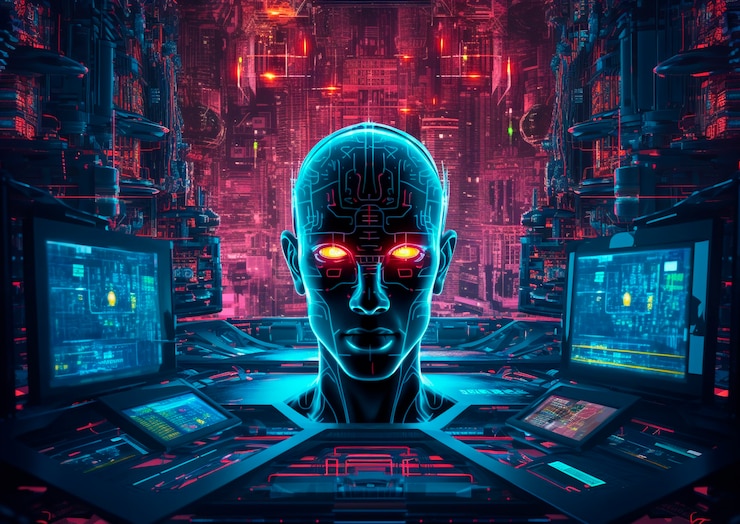 Free Photo cyberpunk illustration with neon colors and futuristic technology