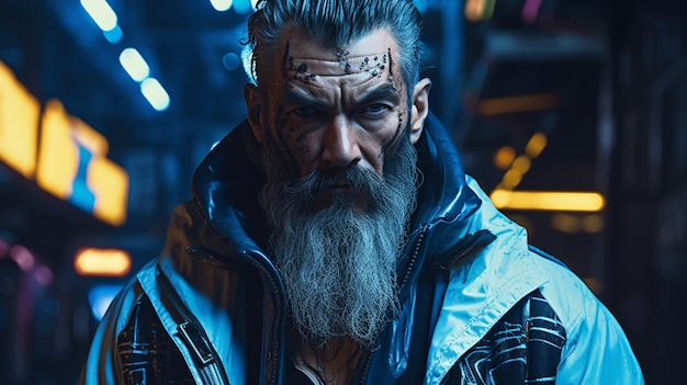 Foto gratuita ritratto di guerriero uomo cyberpunk