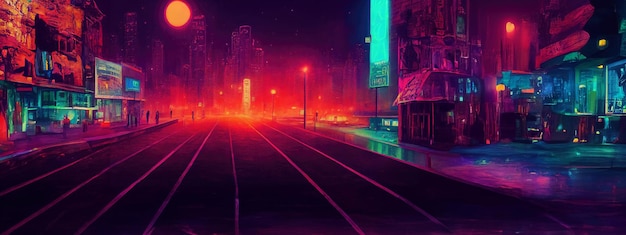 Free photo cyberpunk neon city night futuristic city scene in a style of pixel art 80's wallpaper retro future generative ai illustration urban scene