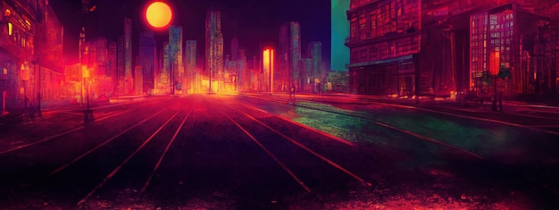 Foto gratuita notte di città al neon cyberpunk scena di città futuristica in uno stile di pixel art carta da parati anni '80 futuro retrò illustrazione ai generativa scena urbana