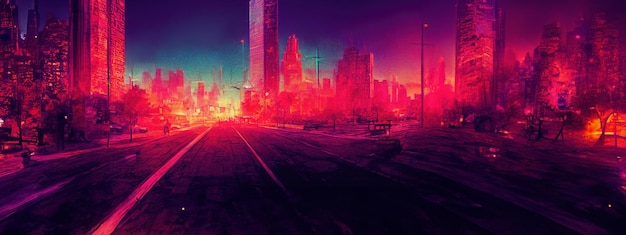 Foto gratuita notte di città al neon cyberpunk scena di città futuristica in uno stile di pixel art carta da parati anni '80 futuro retrò illustrazione ai generativa scena urbana