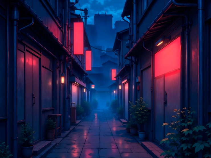 Free Photo cyberpunk night alley with neon lights illustration