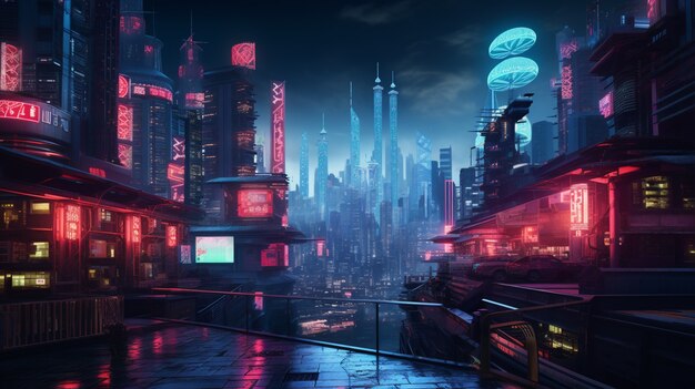 Cyberpunk urban scenery
