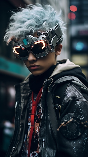 Cyberpunk warrior in urban scenery