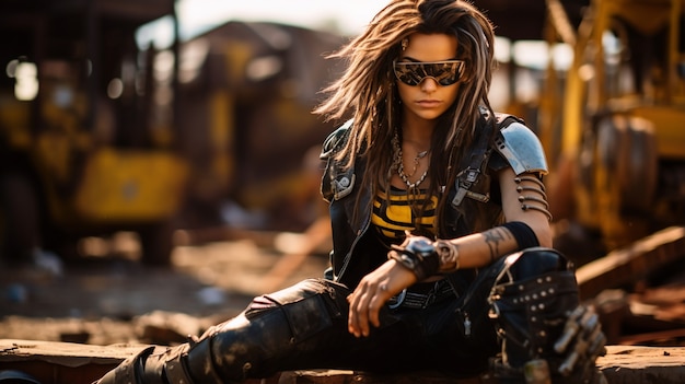 Foto gratuita ritratto di donna guerriero cyberpunk