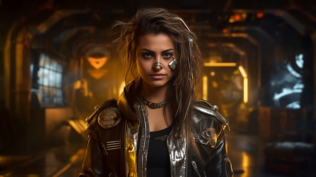 Free photo cyberpunk warrior woman portrait