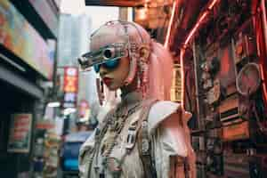 Free photo cyberpunk woman warrior portrait