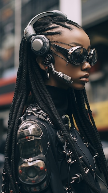 Cyberpunk woman warrior in urban scenery