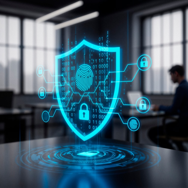 Free Photo cybersecurity and data protection concept: futuristic shield and lock