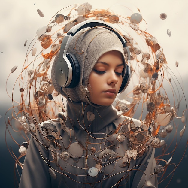 Free photo cyborg woman listening music background