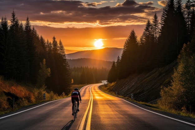 Cyclist riding bicycle in nature