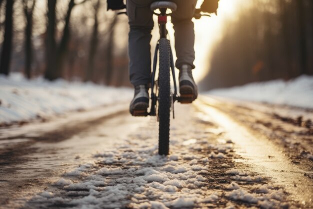 Cyclist riding bicycle in nature