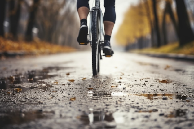 自然の中で自転車に乗るサイクリスト