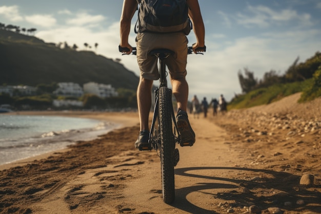 Cyclist riding bicycle in nature