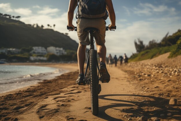 Cyclist riding bicycle in nature