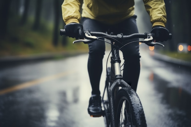 Cyclist riding bicycle in nature