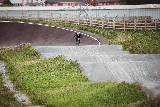 Cyclist riding BMX bike