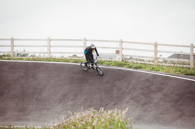 Cyclist riding BMX bike