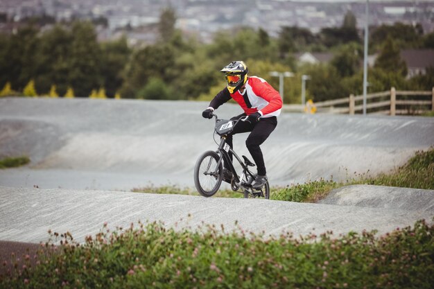 Cyclist riding BMX bike