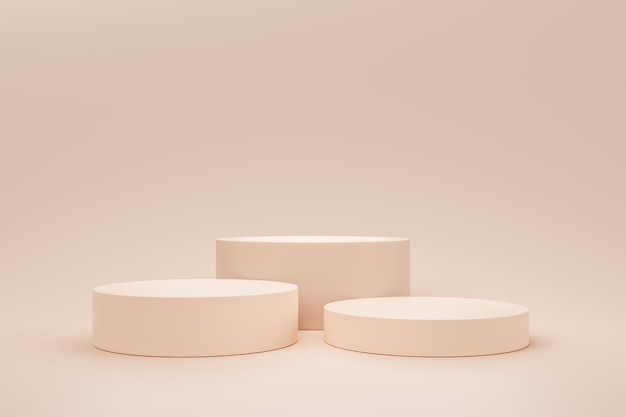 베이지색 배경 3d 렌더링에 실린더 베이지색 연단 현대 받침대 제품 스탠드