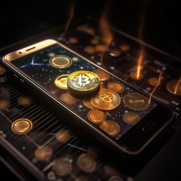 Cyrpto coin deposited on phone illustration design