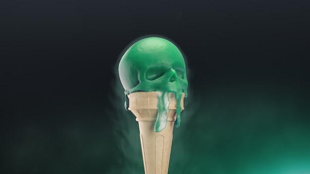 D render melting ice cream in the form of a skull Premium Photo