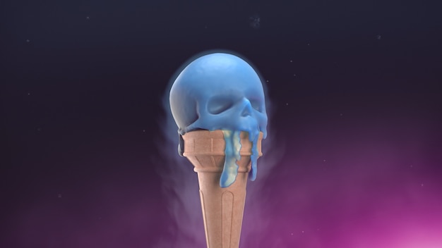 D render melting ice cream in the form of a skull