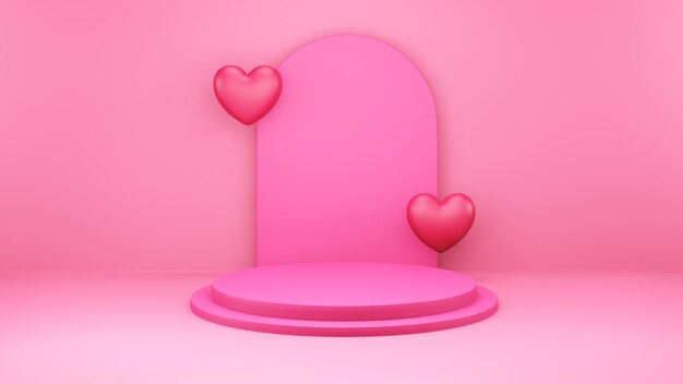 D render of valentine and design composition abstact d geometric shapes backdrop for holiday concept