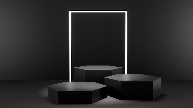 D rendering of black background and product podium stand studio