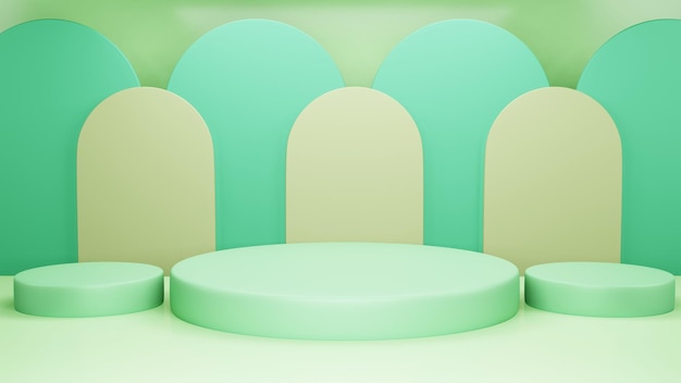 D rendering green bright cylinder podium minimal studio background abstract d geometric shape object