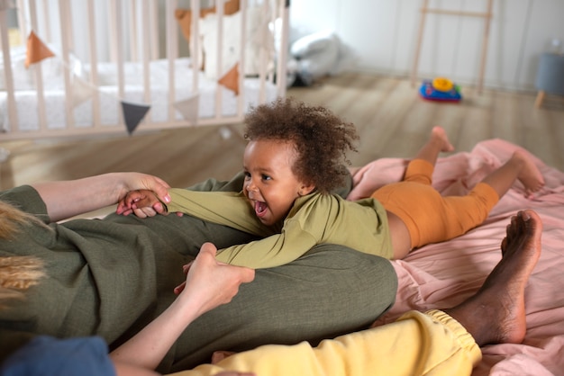 Dad spending time with his black baby