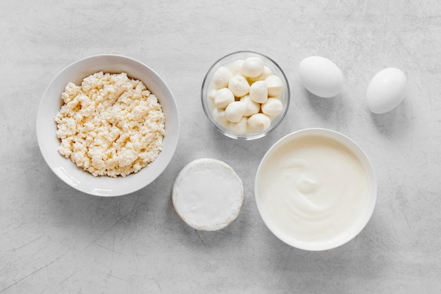 Dairy products assortment above view