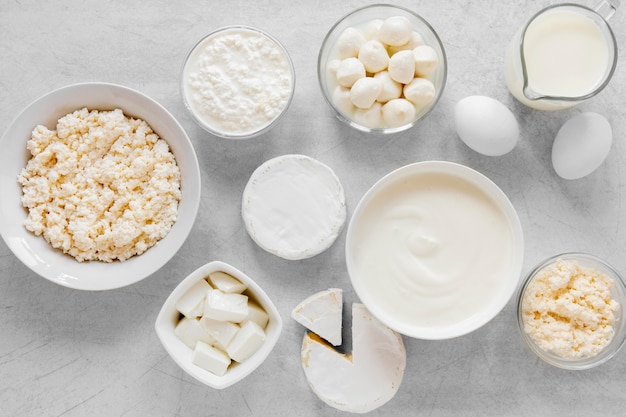 Dairy products on cement background