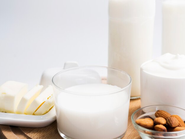 Dairy products on a tray