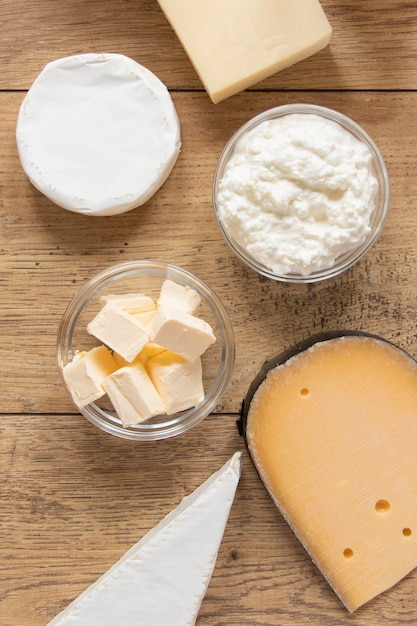 Dairy products on wooden background