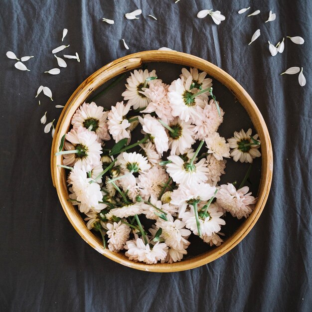 Daisies in wooden circle