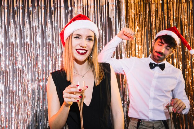 Dancing couple celebrating new year