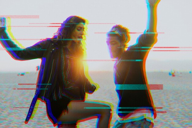 Dancing Couple With Glitch Overlay In 3d Tone