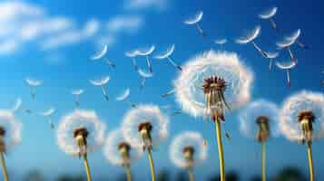 Free photo dandelions delicate seeds poised for flight stand out against a soft blue background