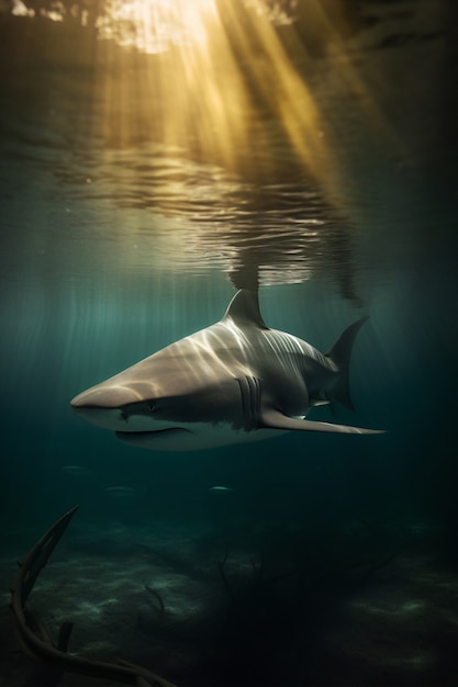 Free photo dangerous shark underwater