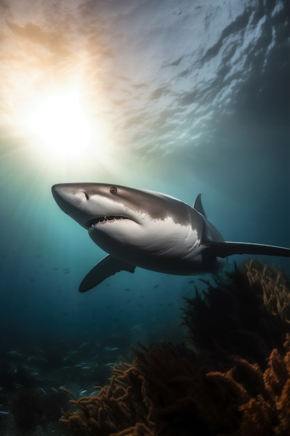 Free photo dangerous shark underwater