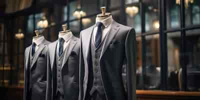 Free photo dapper suits on mannequins showcase fine tailoring and elegance in mens fashion at a boutique