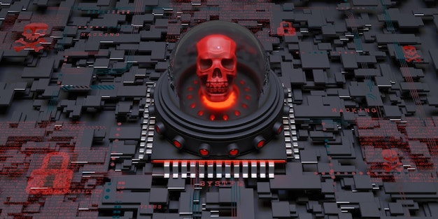Free photo dark background of hacked compromised system 3d illustration